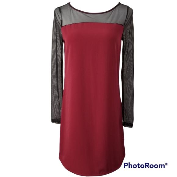 LUSH Dress Party Deep Plum Red Black Mesh Sleeve & Trim Brand New Sml/Med - Picture 2 of 12